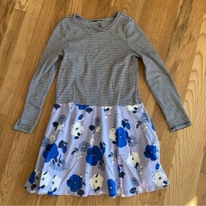 Tea Collection Black and Blue Striped Floral Dress Size 8